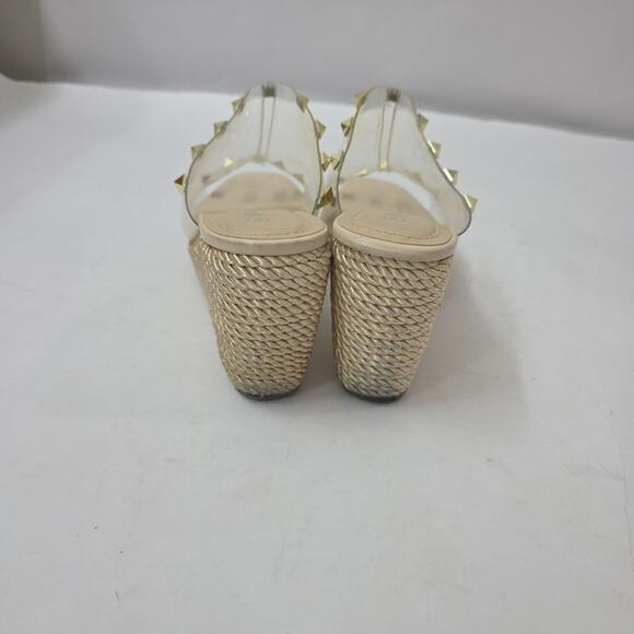 Y2K Chunky Platform Wedge Sandals Size US 8 Nature Breeze Tan & Gold Studded - Picture 4 of 8